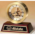 Brushed Gold Skeleton Clock on Rosewood Base